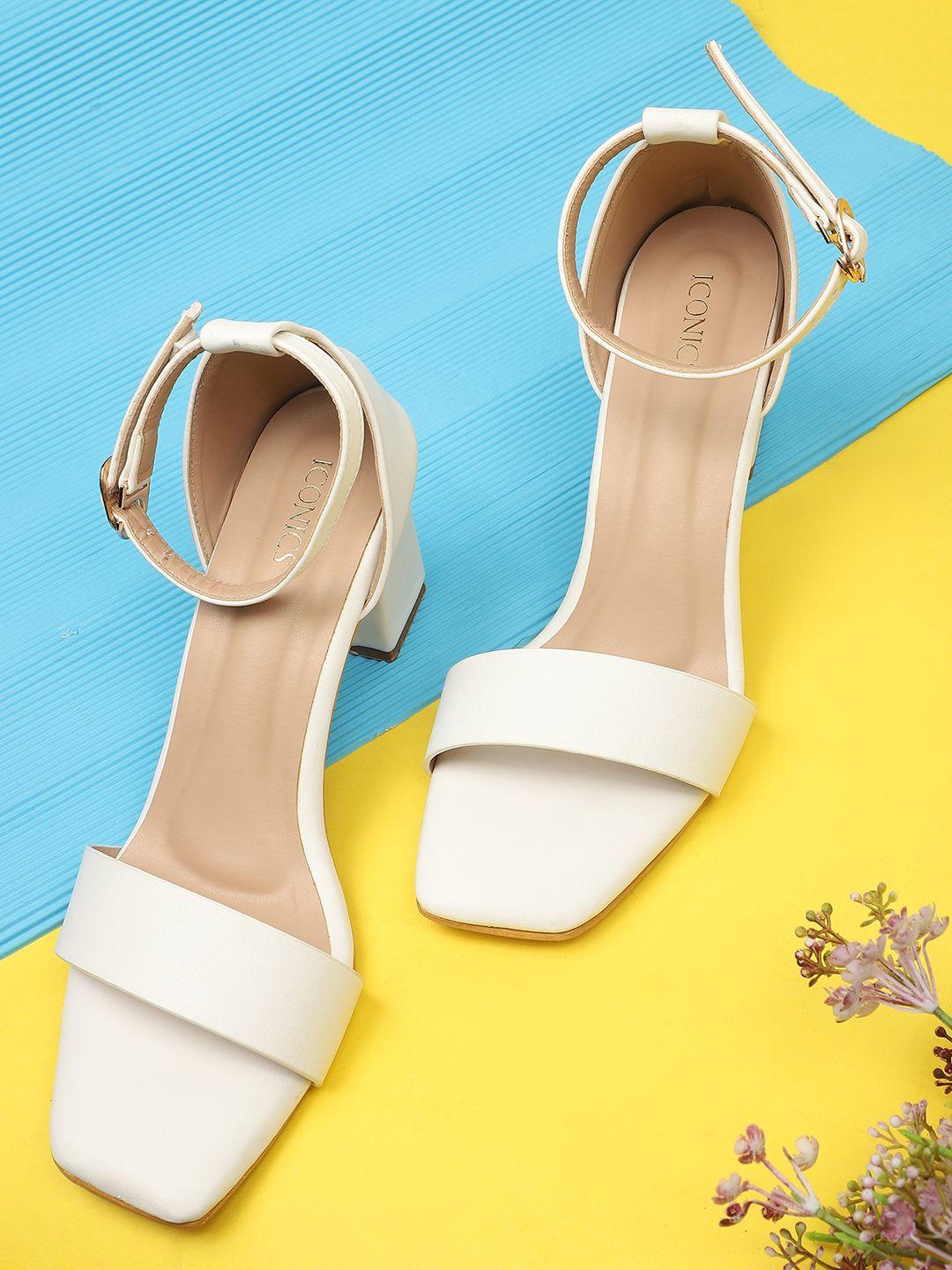 iconics women white block heels