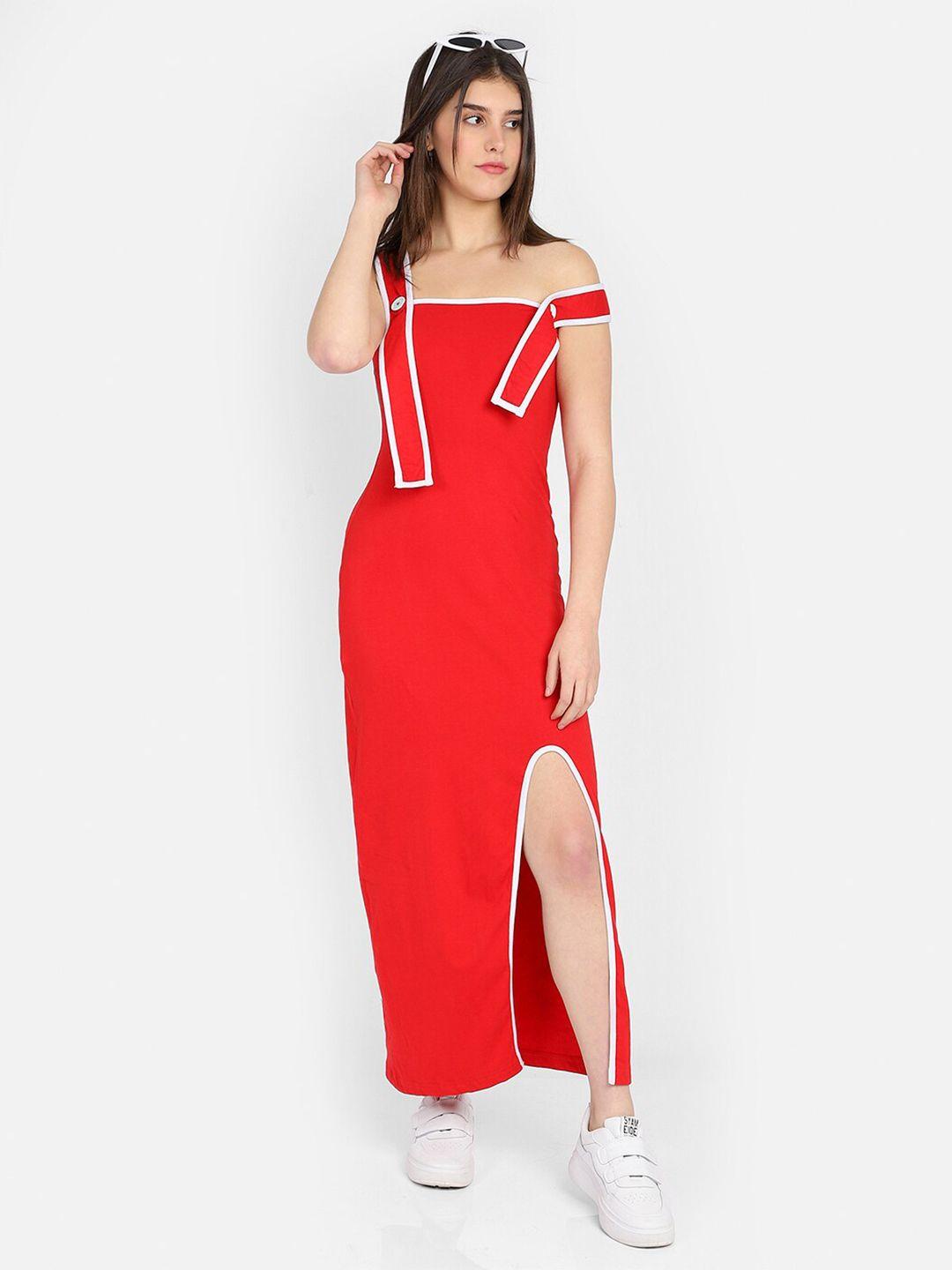 marzeni red solid maxi dress