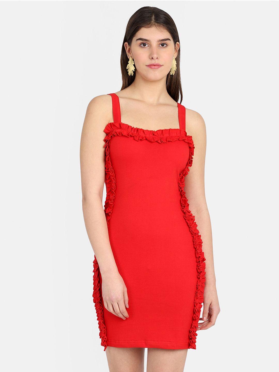 marzeni red ruffles sheath dress