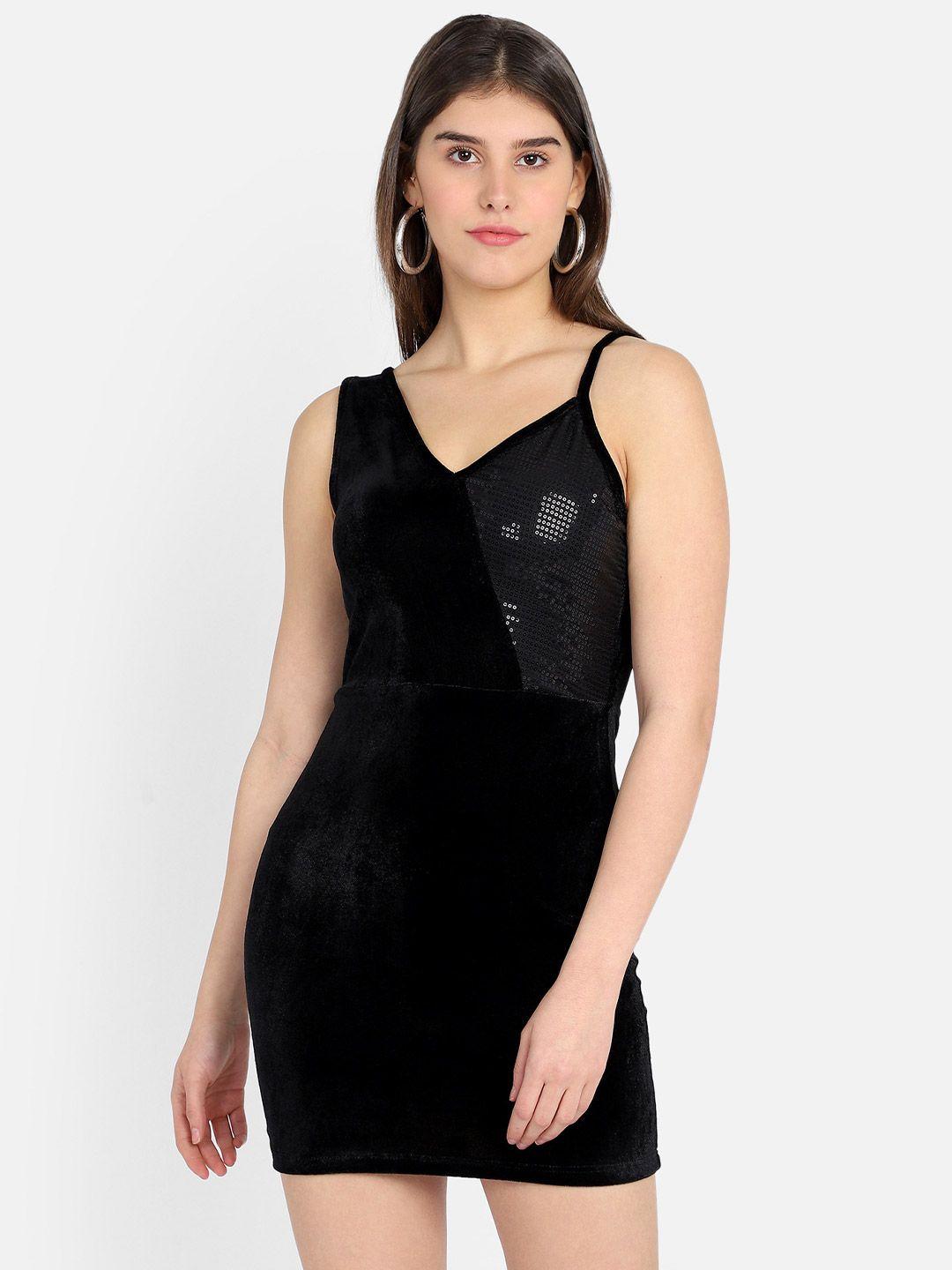 marzeni black sequin embellished velvet bodycon mini dress