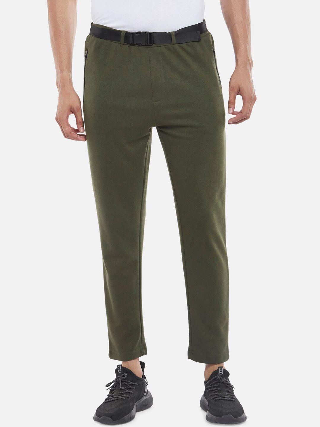 ajile by pantaloons men olive-green solid slim-fit track pant