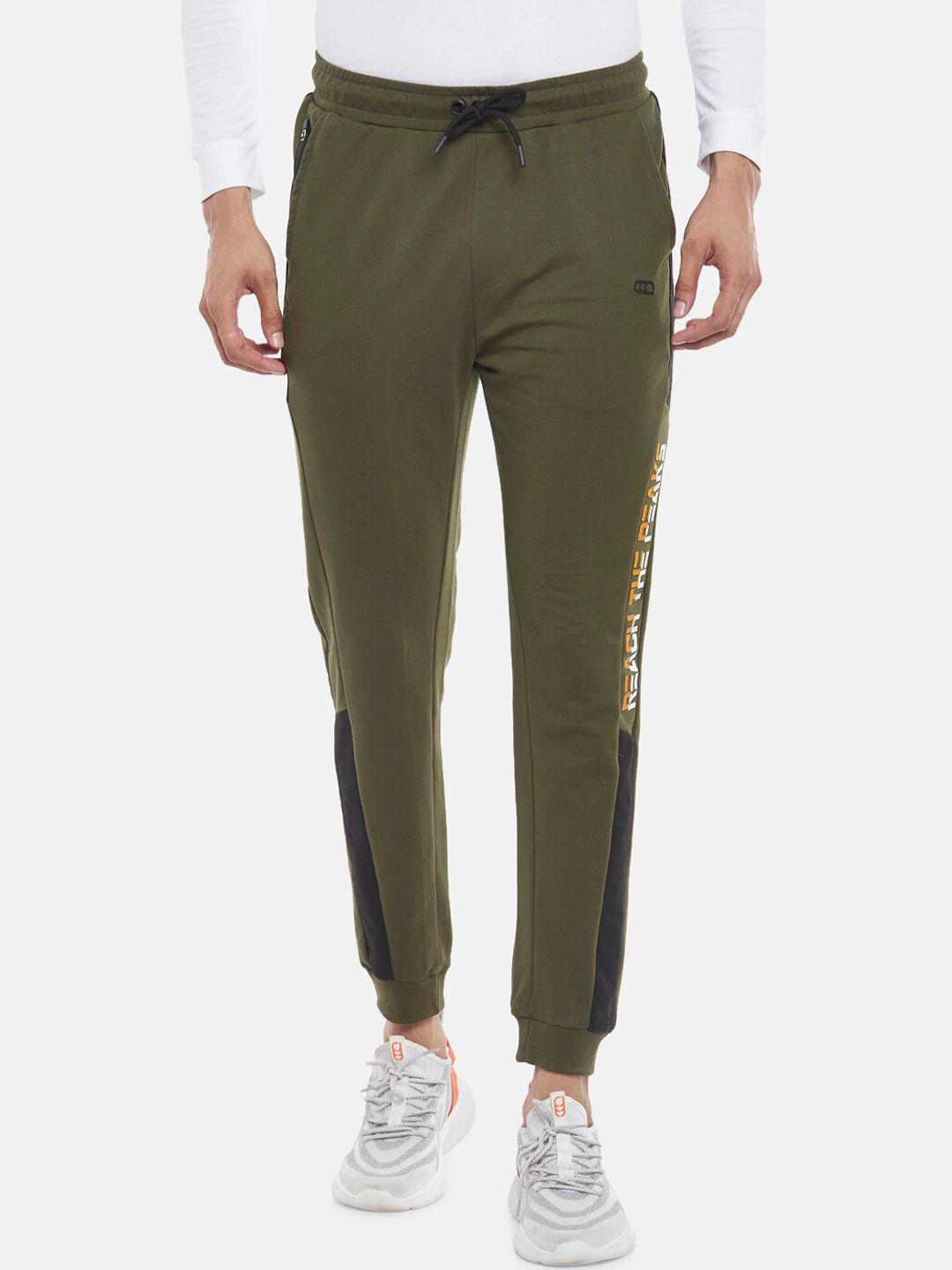 ajile by pantaloons men olive solid cotton slim-fittrack pants