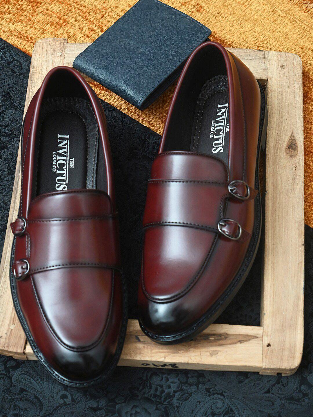 invictus men burgundy formal monk shoes