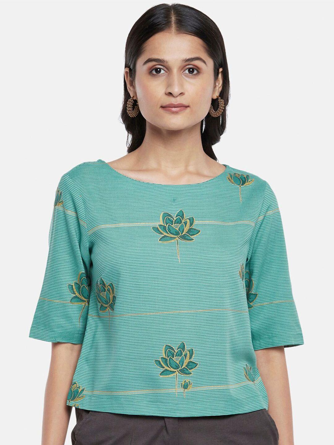 akkriti by pantaloons teal & green floral printed top