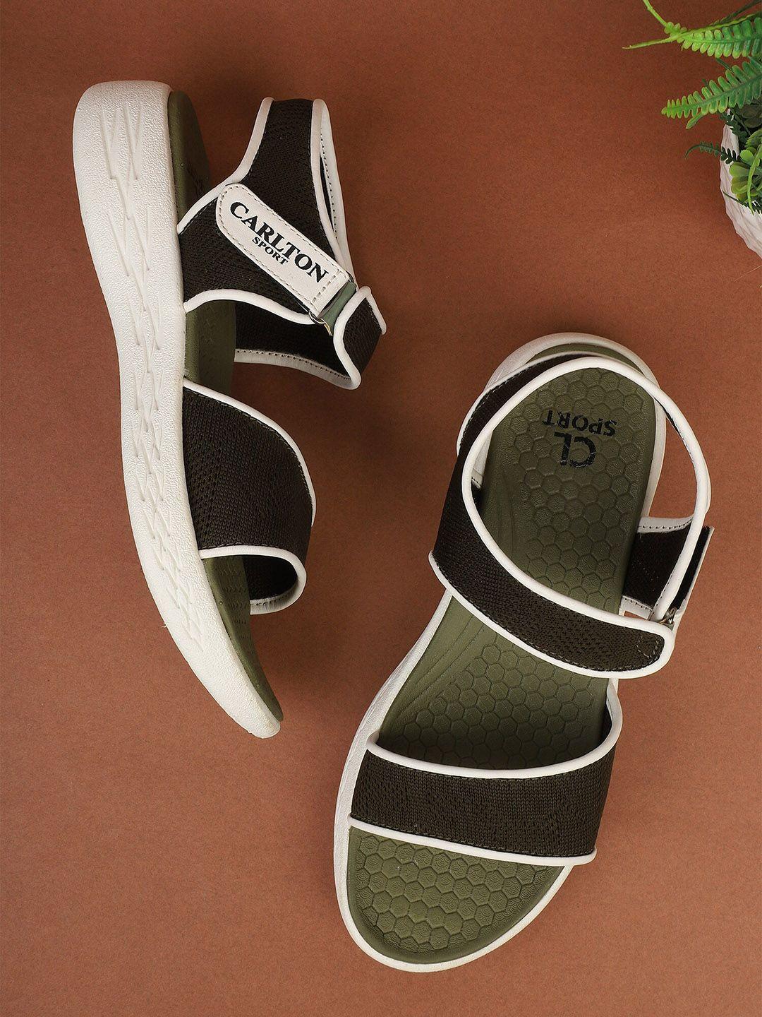 carlton london sports women olive green & white solid sports sandals