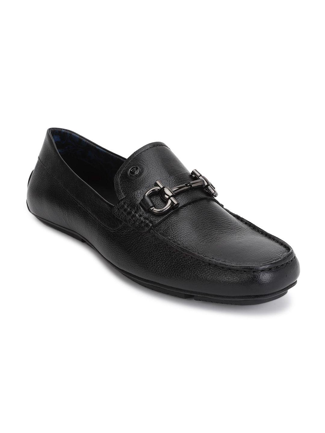 van heusen men black textured leather loafers