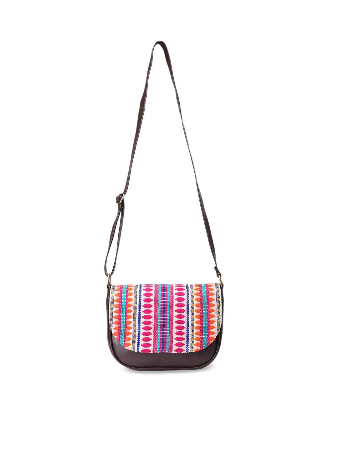 the purple sack brown geometric half moon sling bag