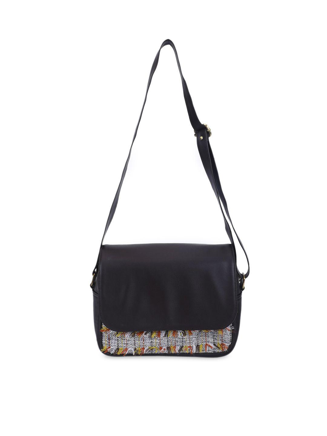 the purple sack black half moon sling bag with fringed