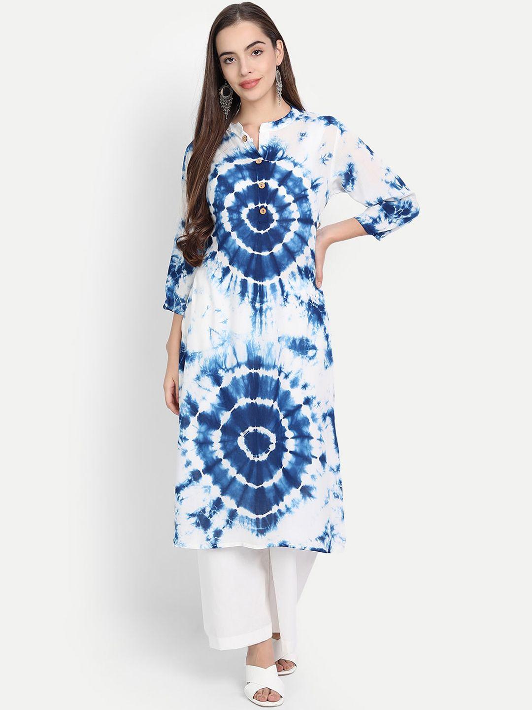 saabhi women blue dyed flared sleeves thread work kurta