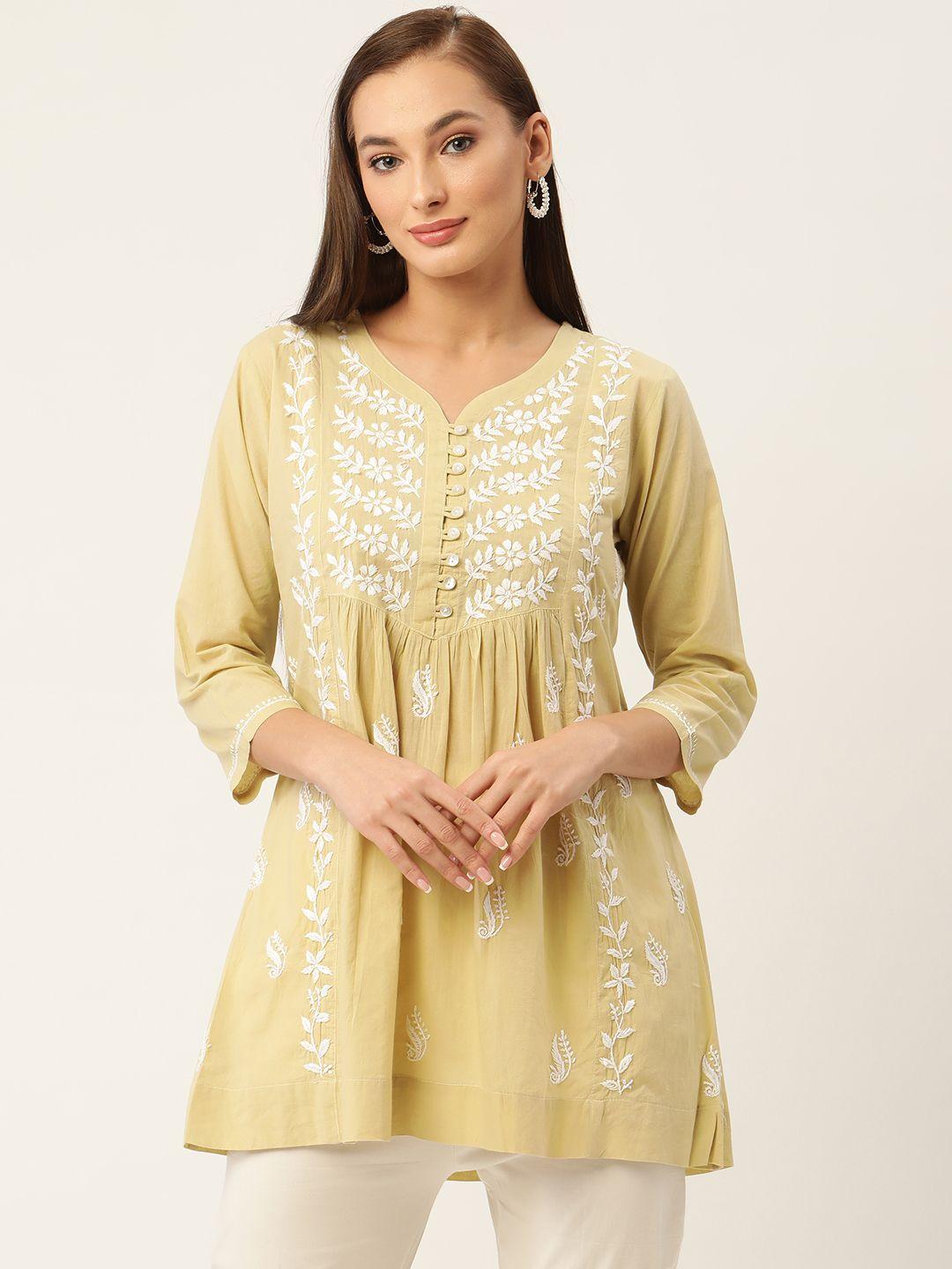 house of kari green & white chikankari embroidered tunic