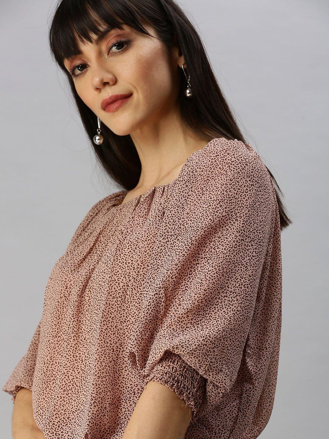 showoff mauve geometric print georgette top