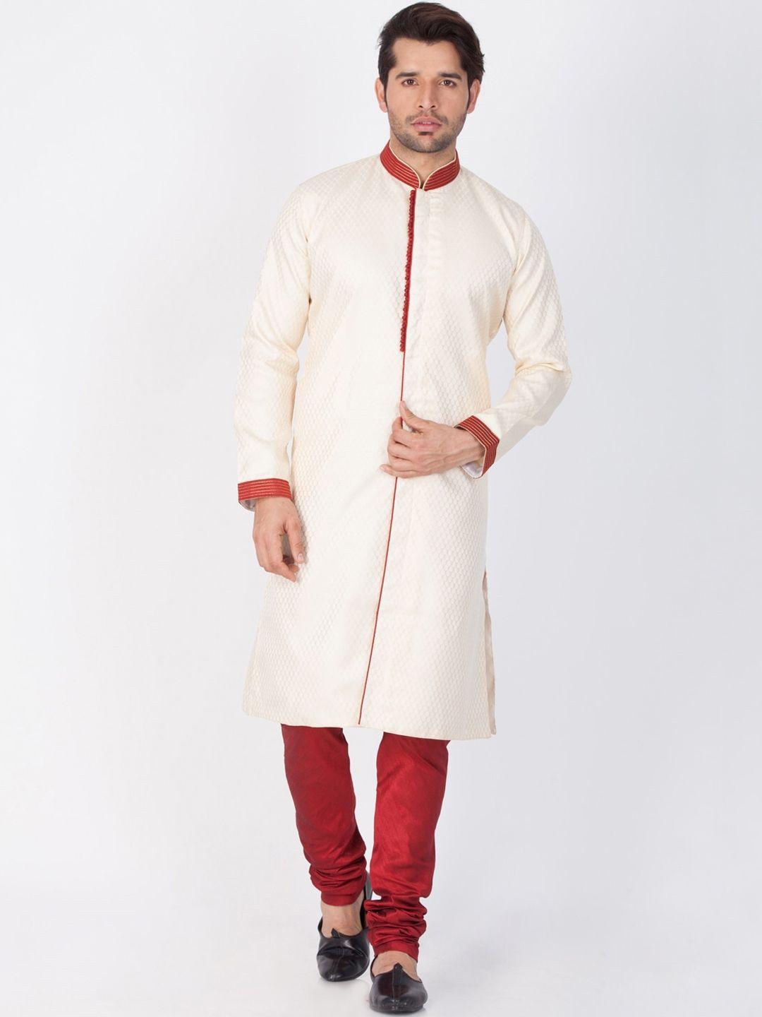 vastramay men beige & white printed sherwani set