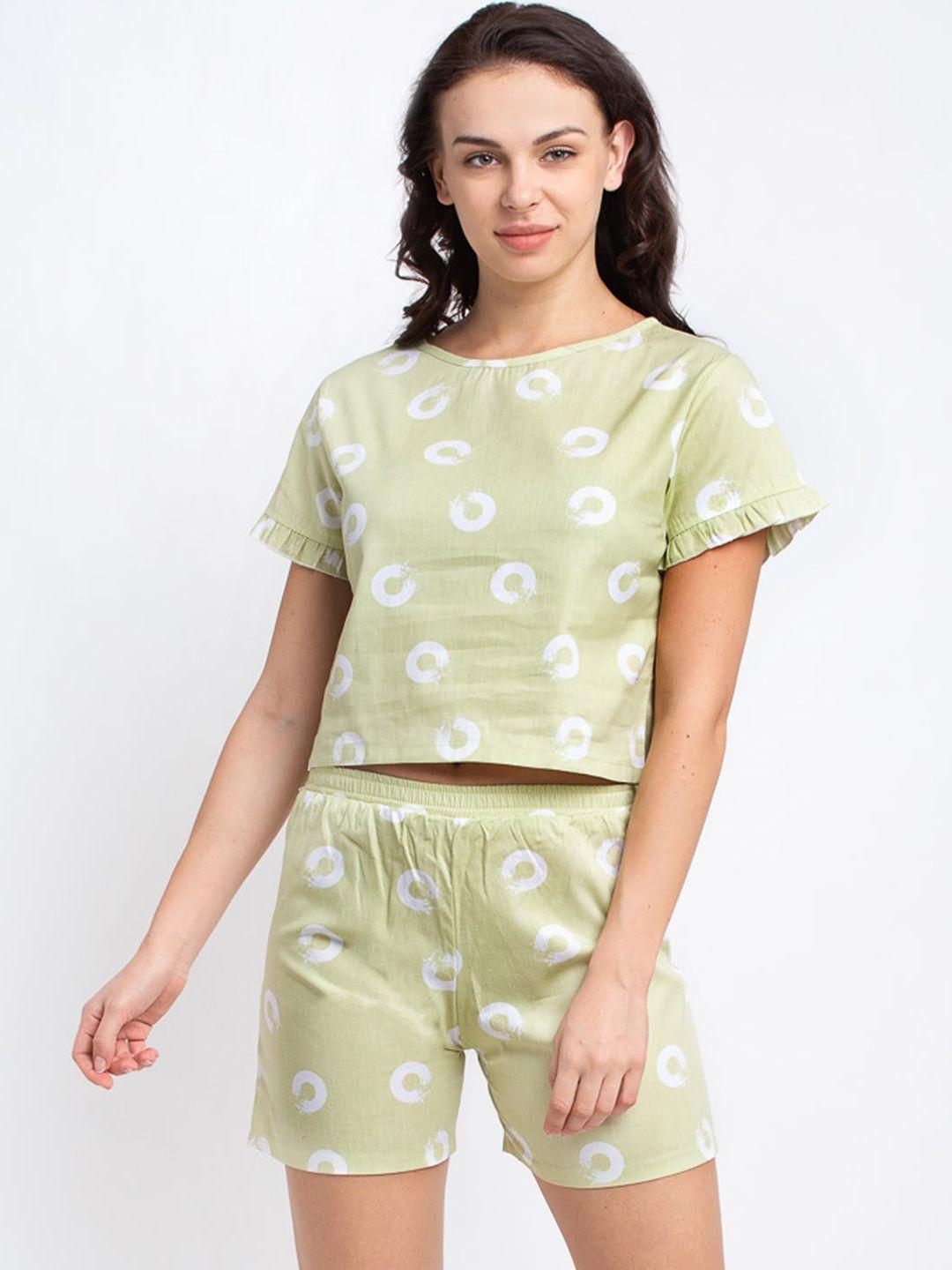 boston club women green & white printed cotton night suit