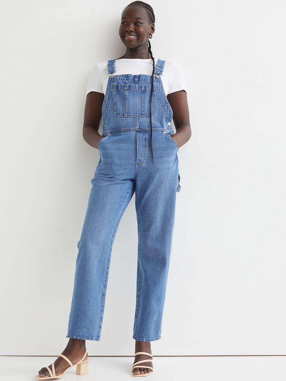 h&m blue ankle-length dungarees