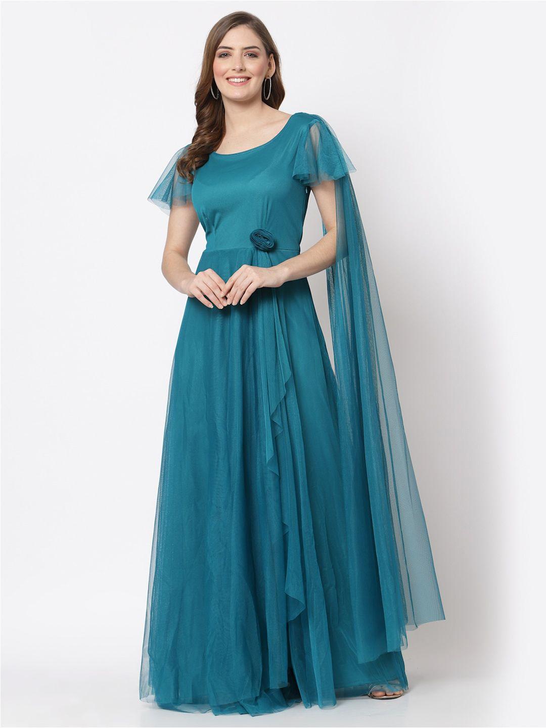 just wow teal net maxi dress