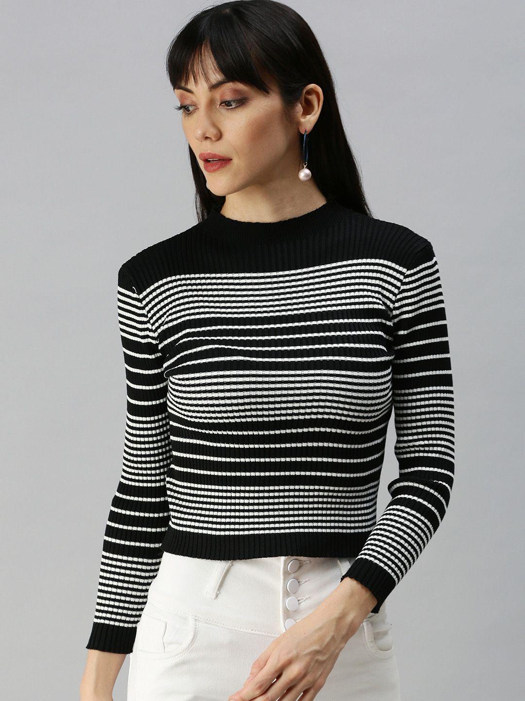 showoff black striped monochrome top