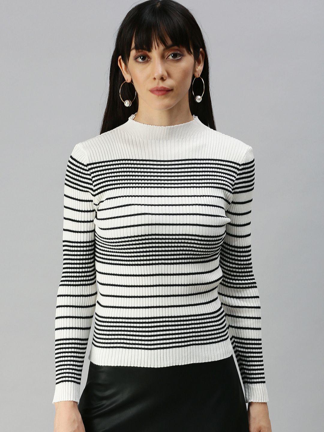 showoff white striped monochrome top