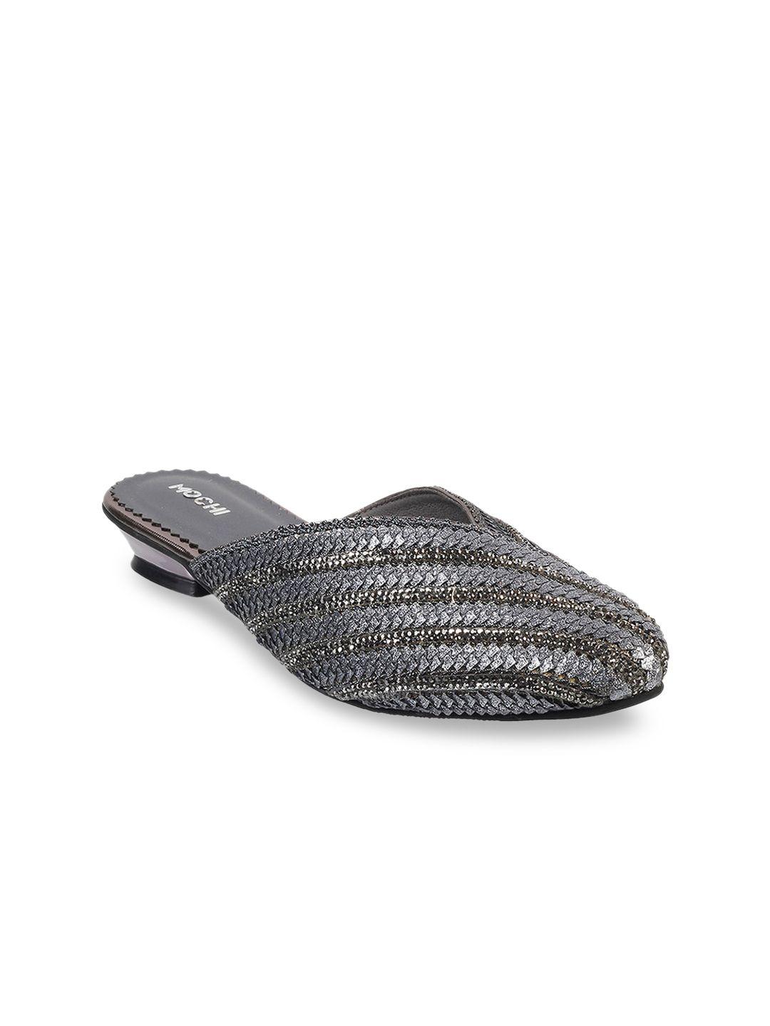 mochi women grey embellished mules flats