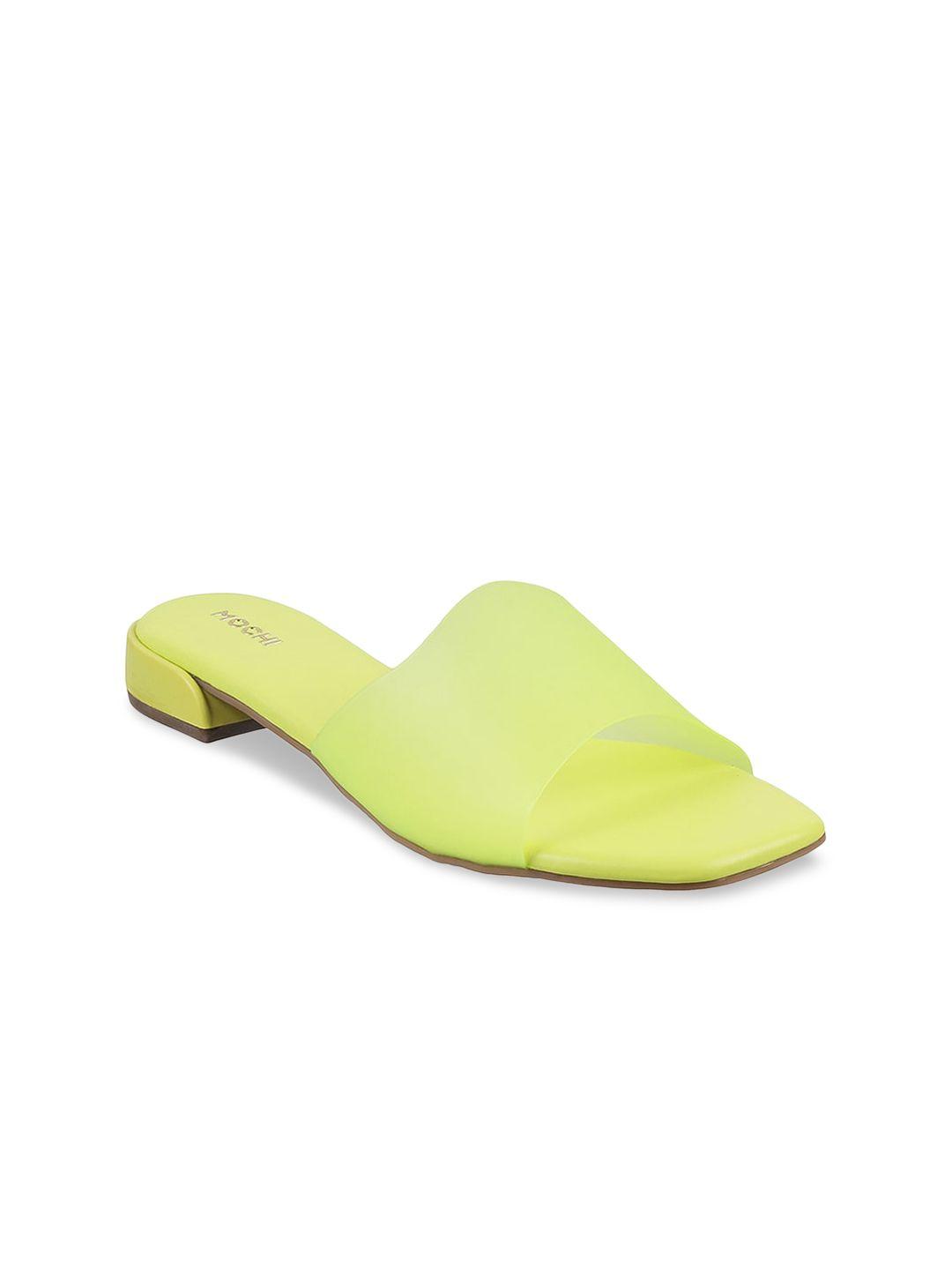 mochi women yellow open toe flats