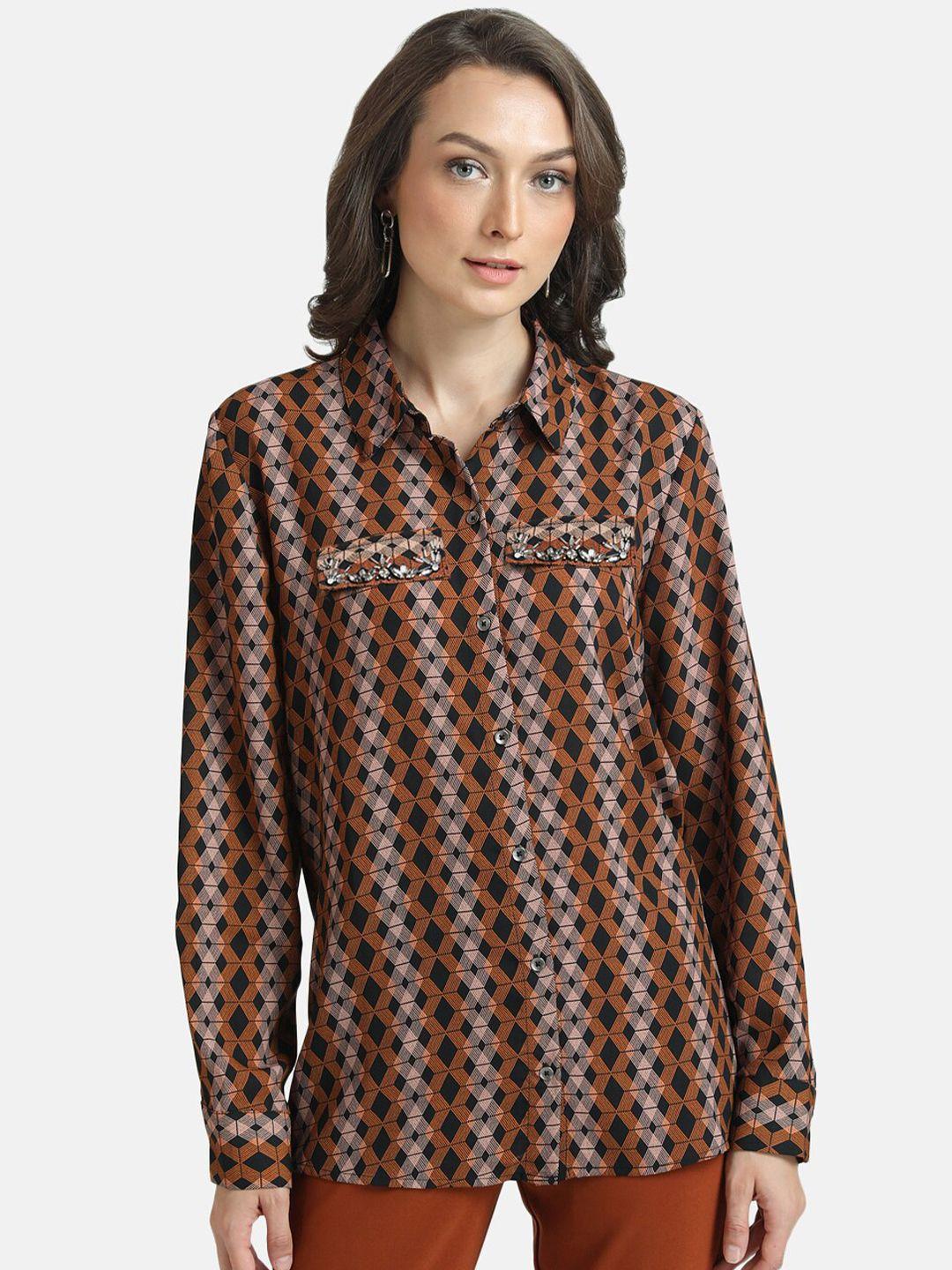 kazo women rust classic printed formal shirt