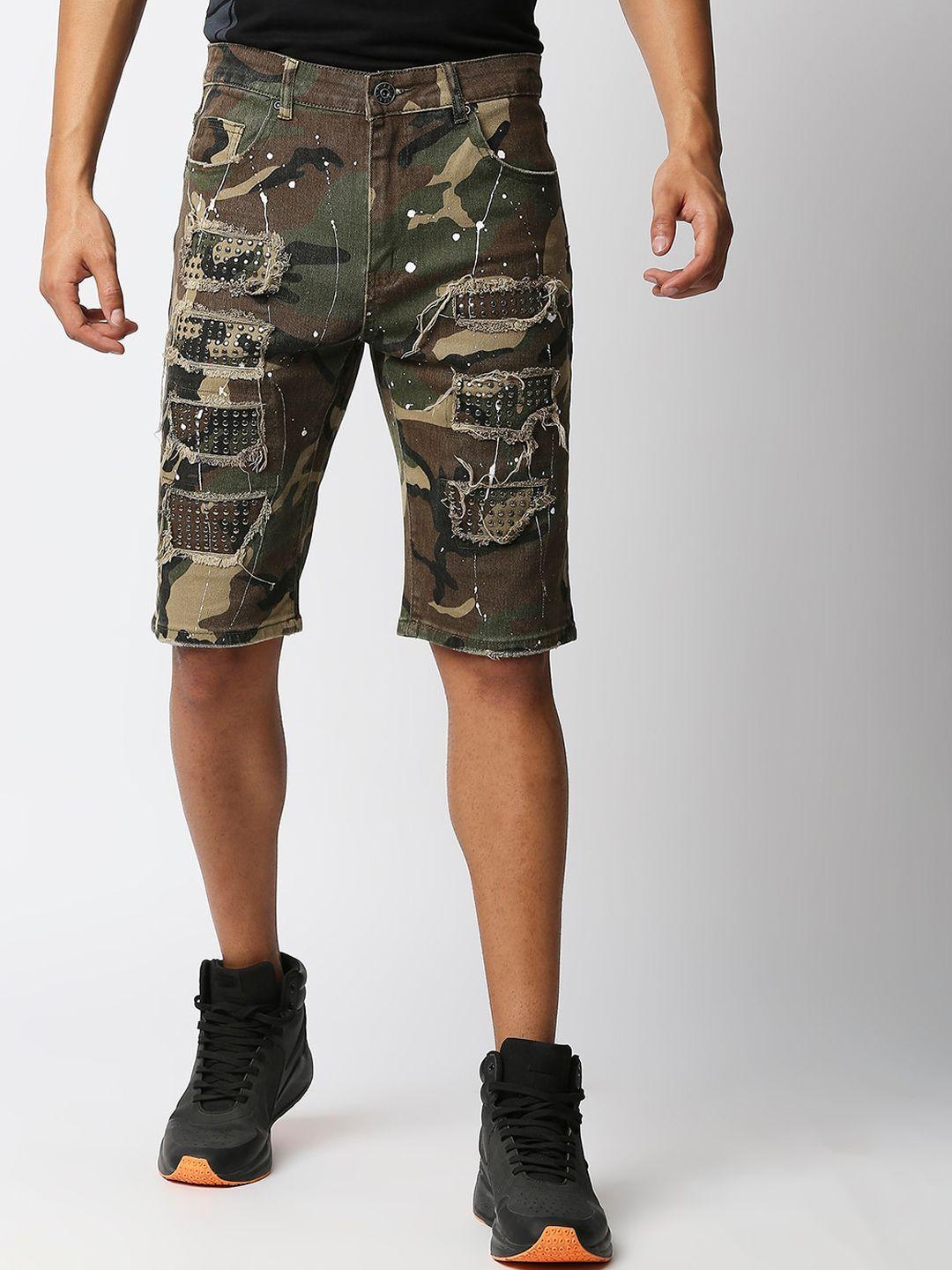 waimea men brown camouflage printed skinny fit outdoor shorts