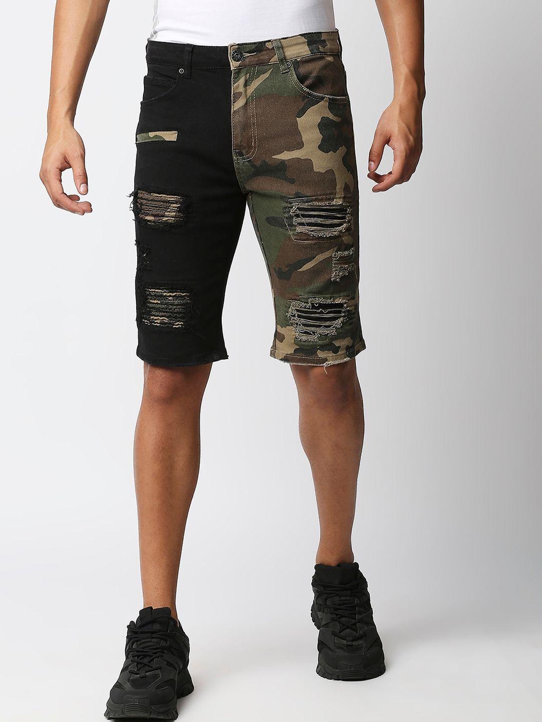 waimea men black printed skinny fit outdoor denim shorts