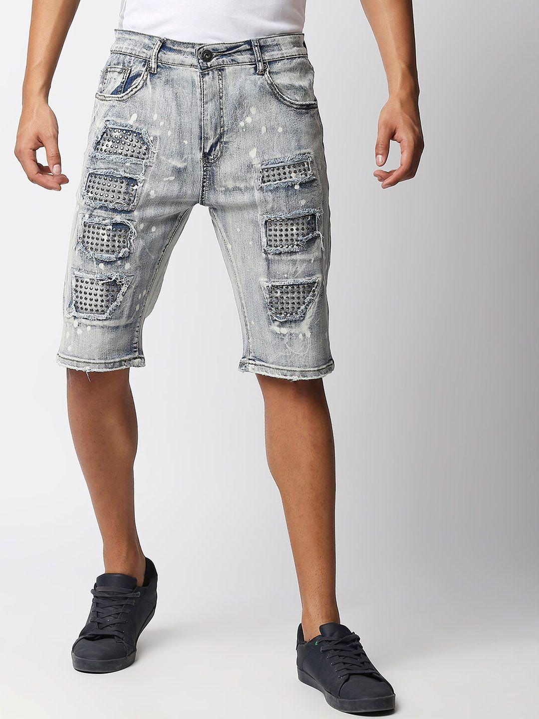 waimea men blue washed printed skinny fit outdoor denim shorts