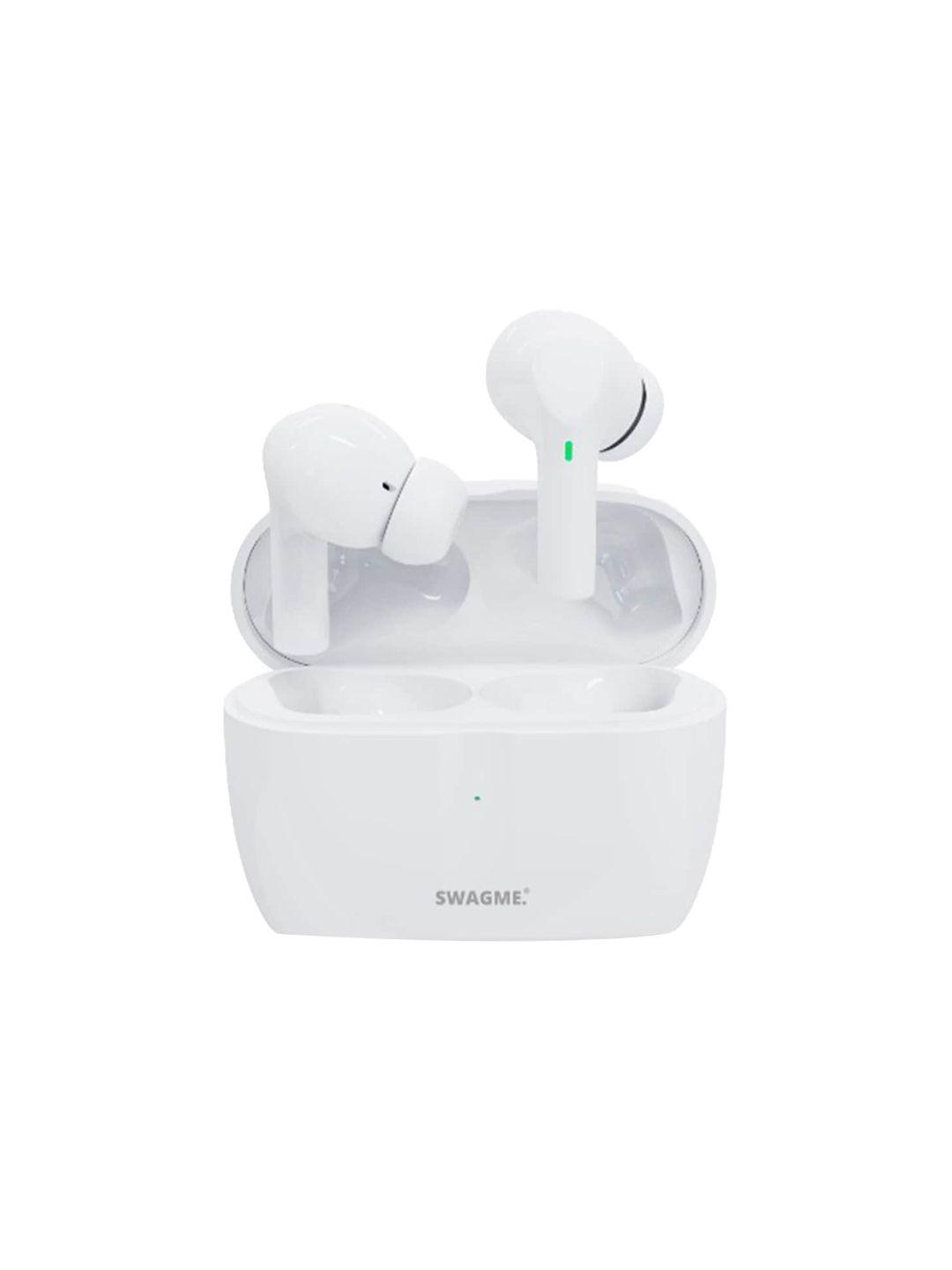 swagme white bluetooth true wireless earbuds with anc, enc & transparency