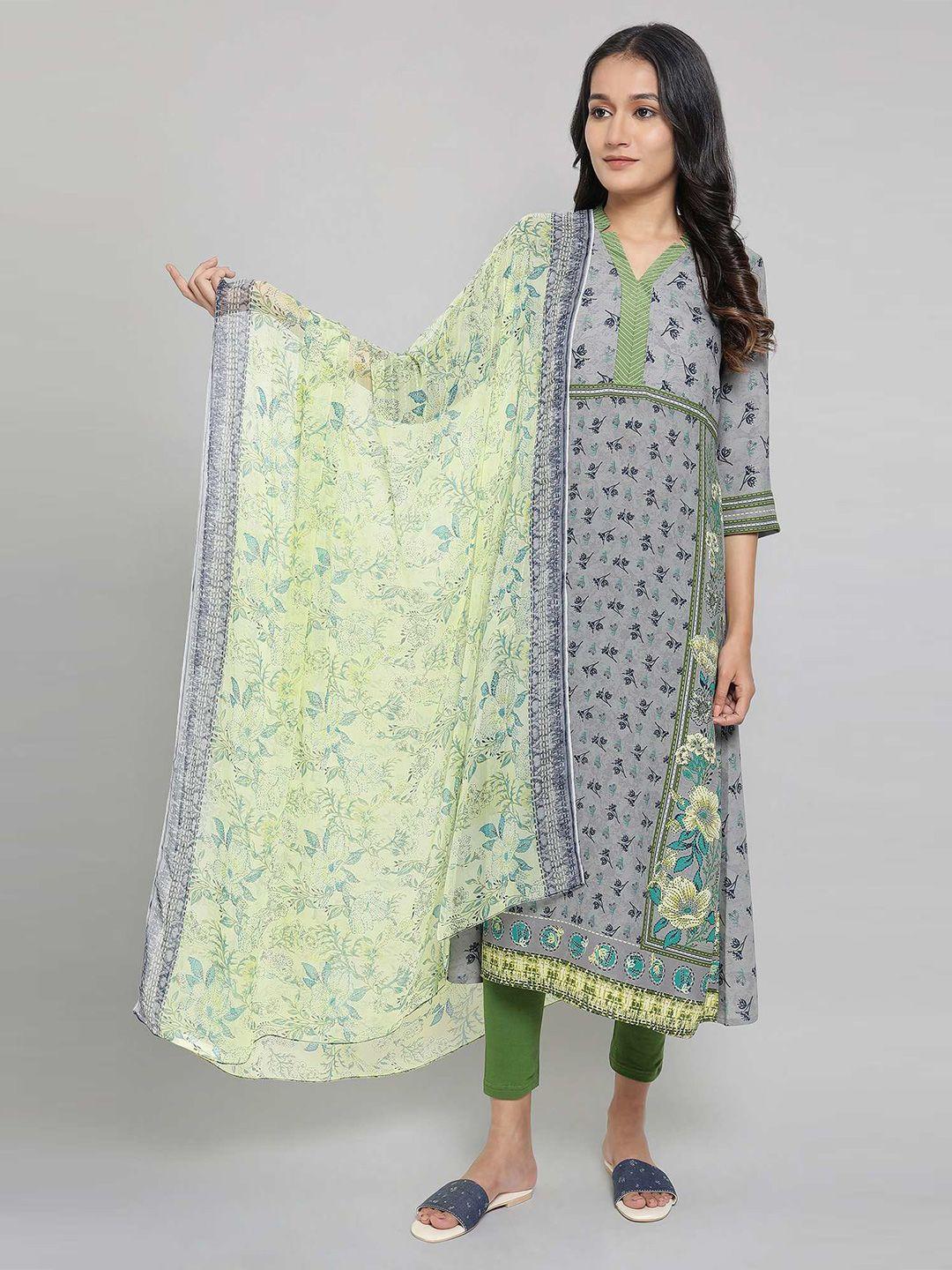 aurelia green & grey floral printed dupatta