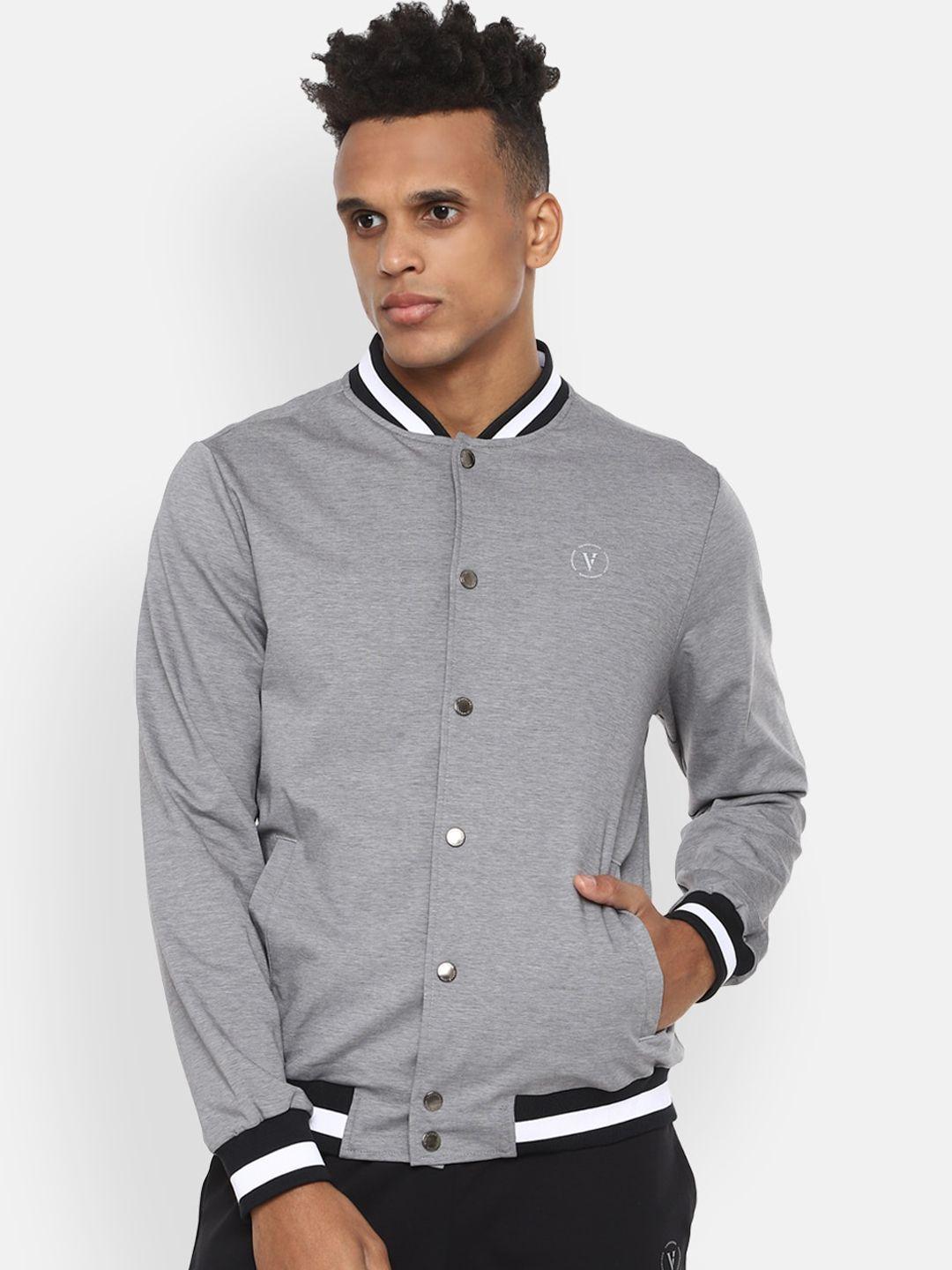 van heusen flex men grey bomber with patchwork jacket