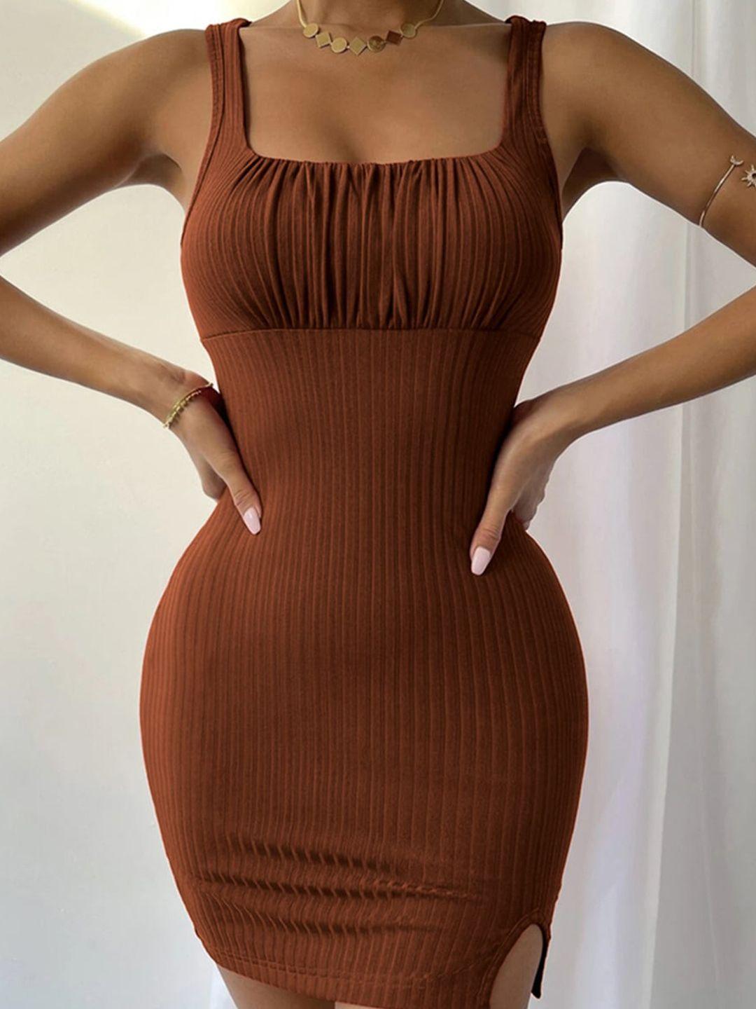 bostreet brown striped bodycon dress