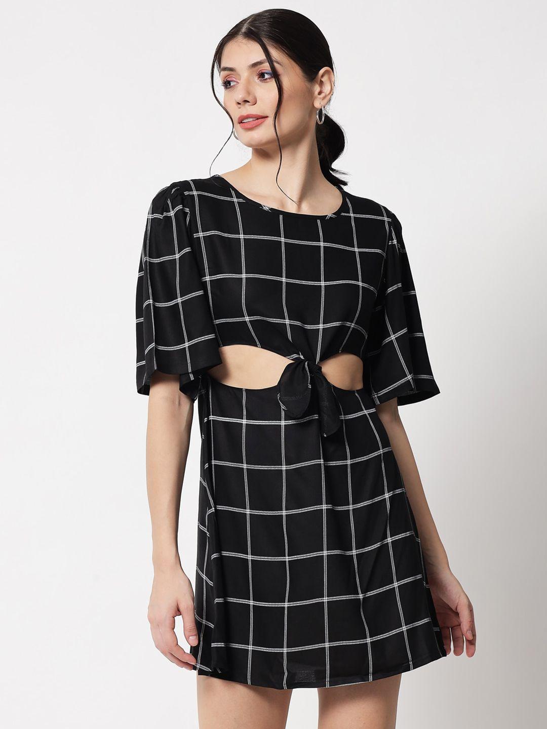 the vanca black checked a-line dress