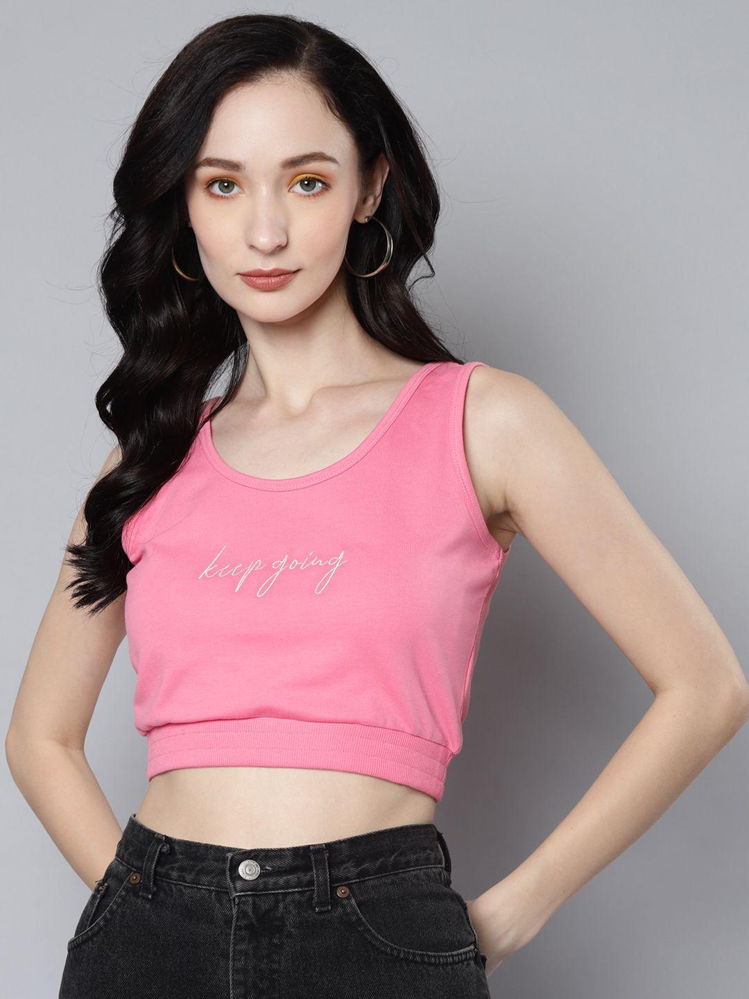 sassafras pink embroidered crop top