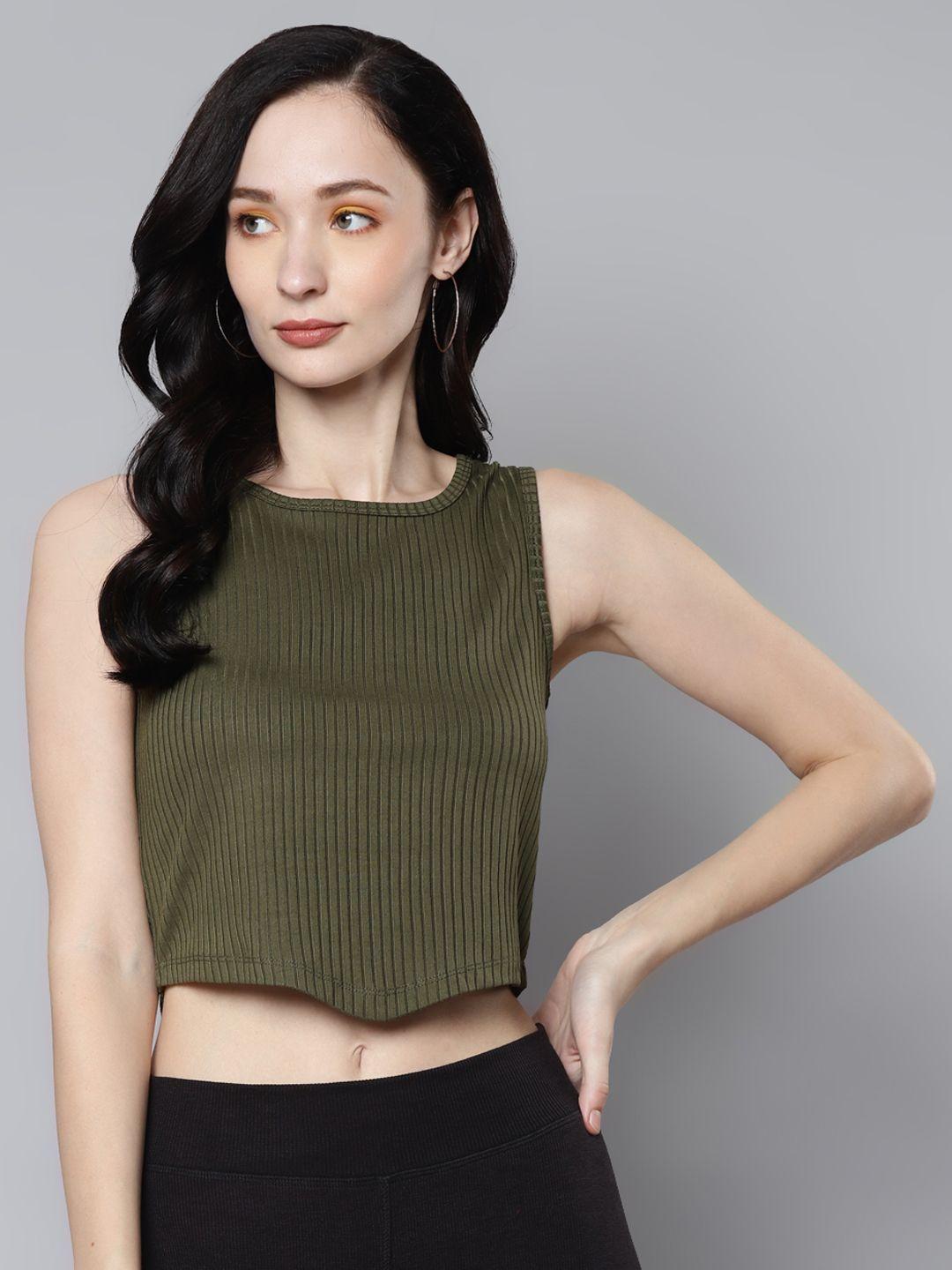 sassafras olive green v-hem crop top