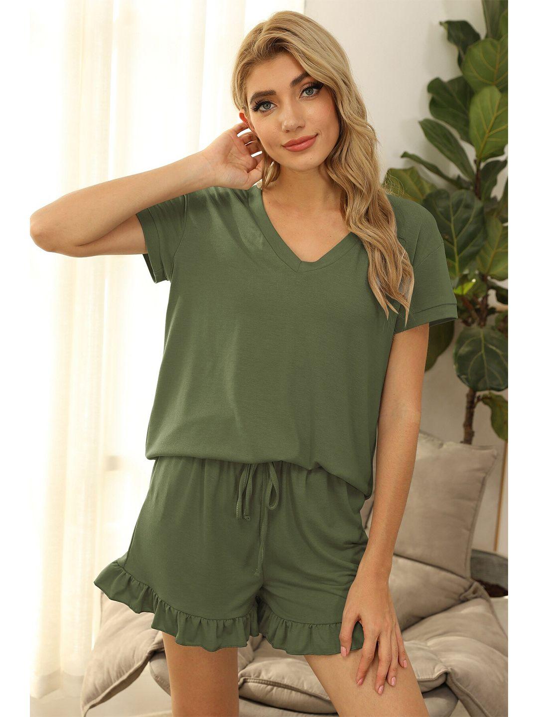 bostreet women olive green t-shirt with shorts