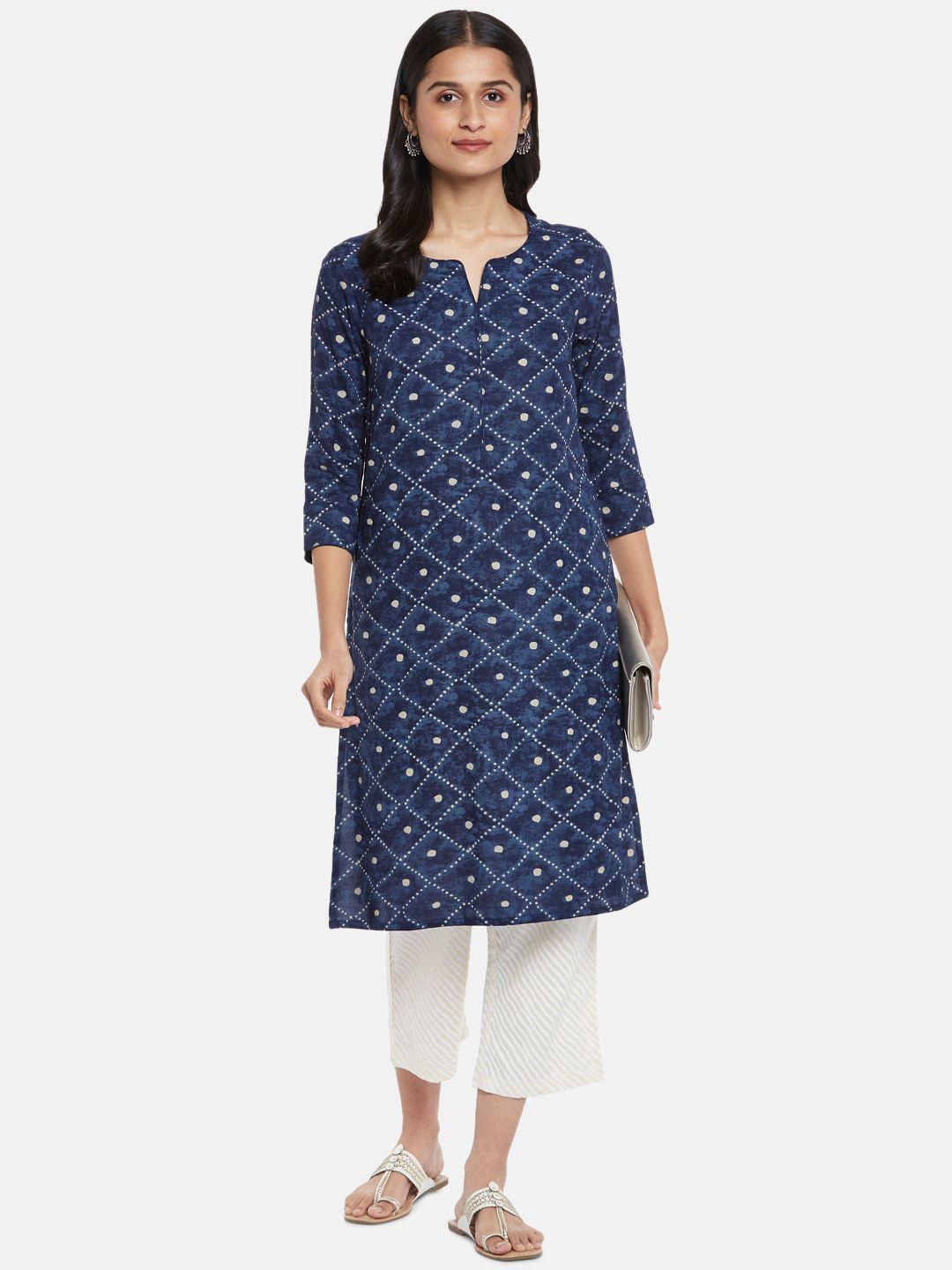 rangmanch by pantaloons women navy blue printed kurti with trousers