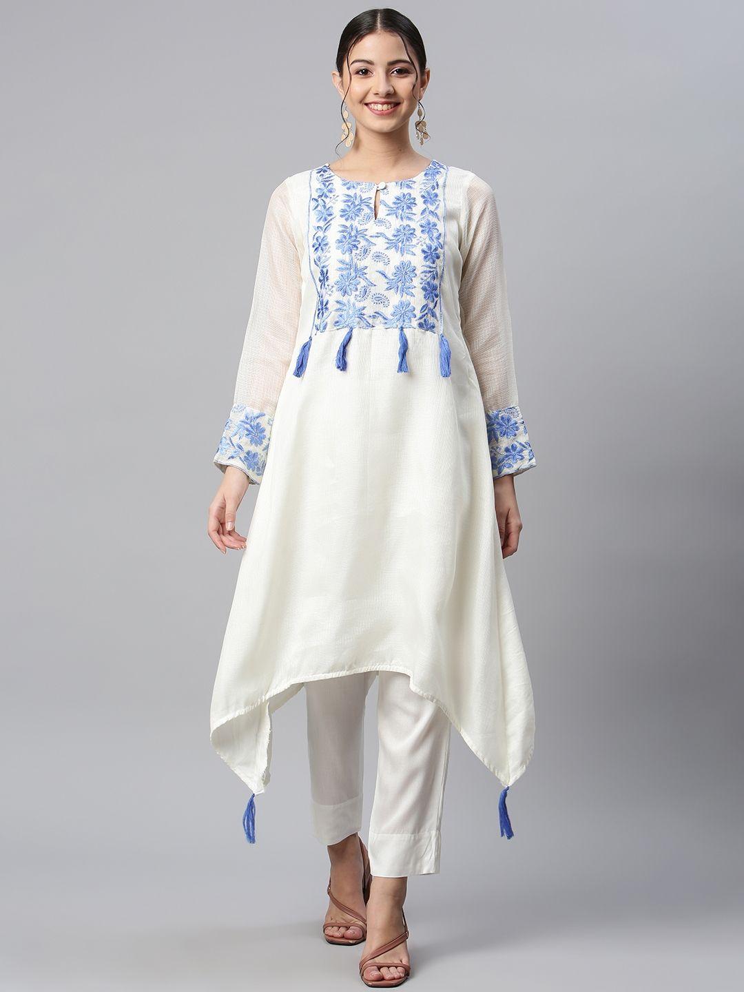 shades women blue floral yoke design kurta with palazzos