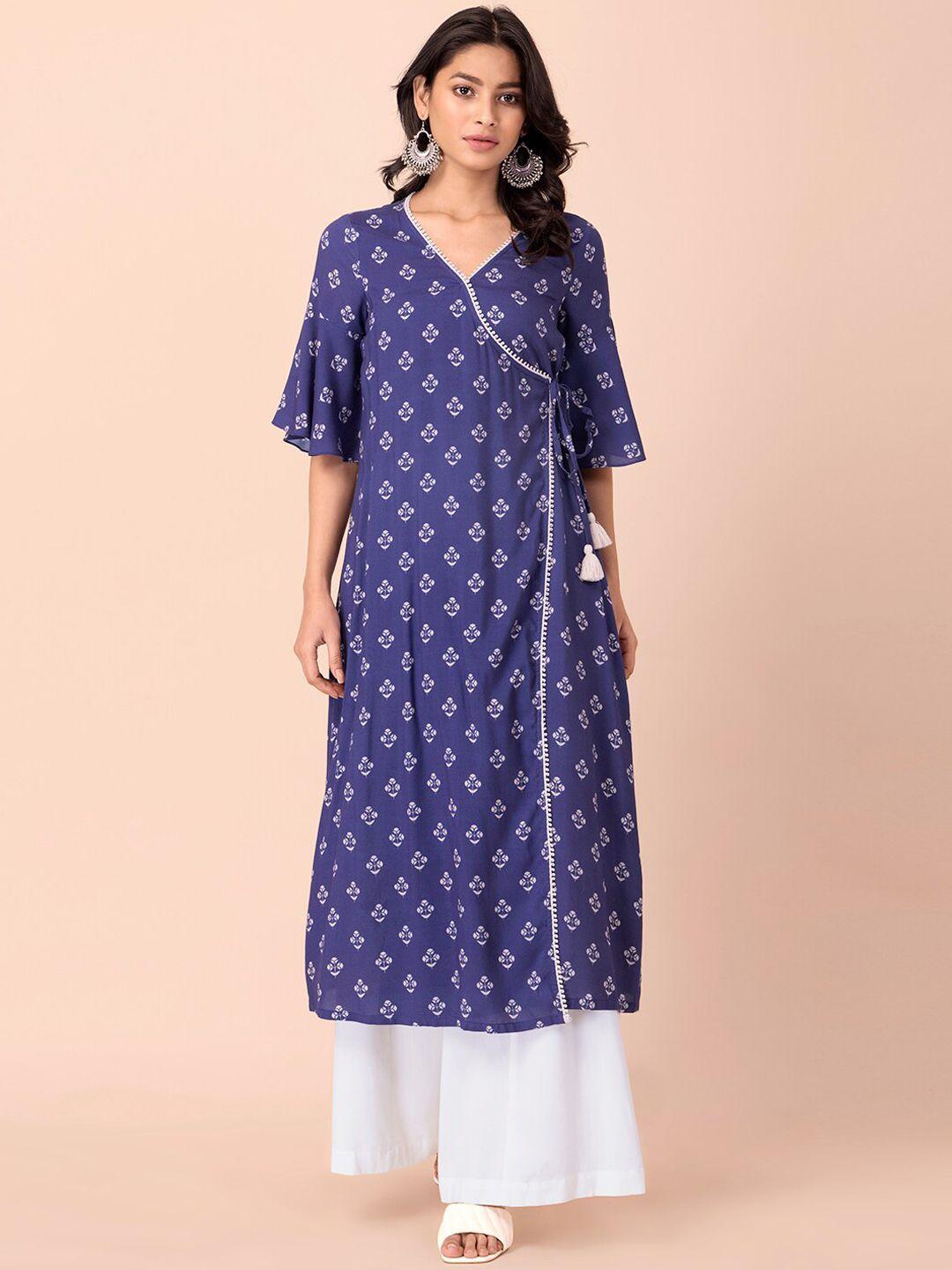 indya women purple floral printed kurta