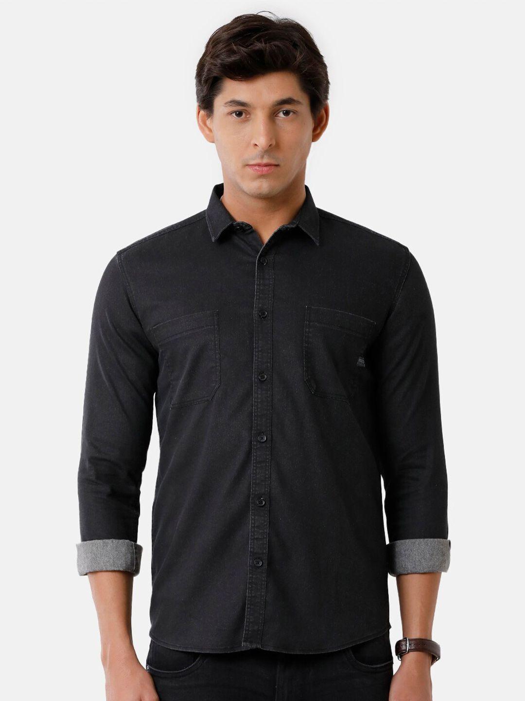 voi jeans men black classic slim fit casual shirt