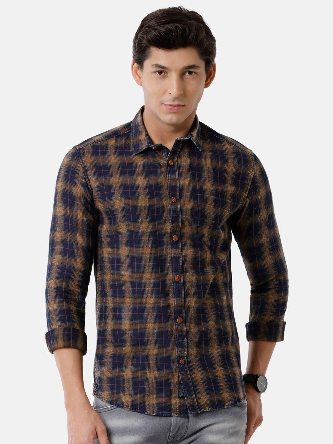 voi jeans men multicoloured classic slim fit checked casual shirt