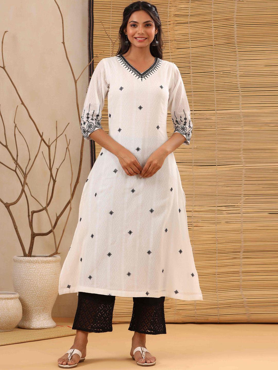 juniper women white ethnic motifs embroidered kurta