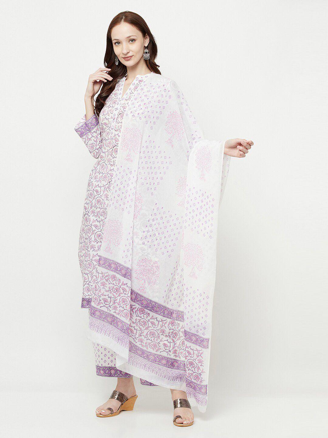 safaa white & purple printed unstitched dress material