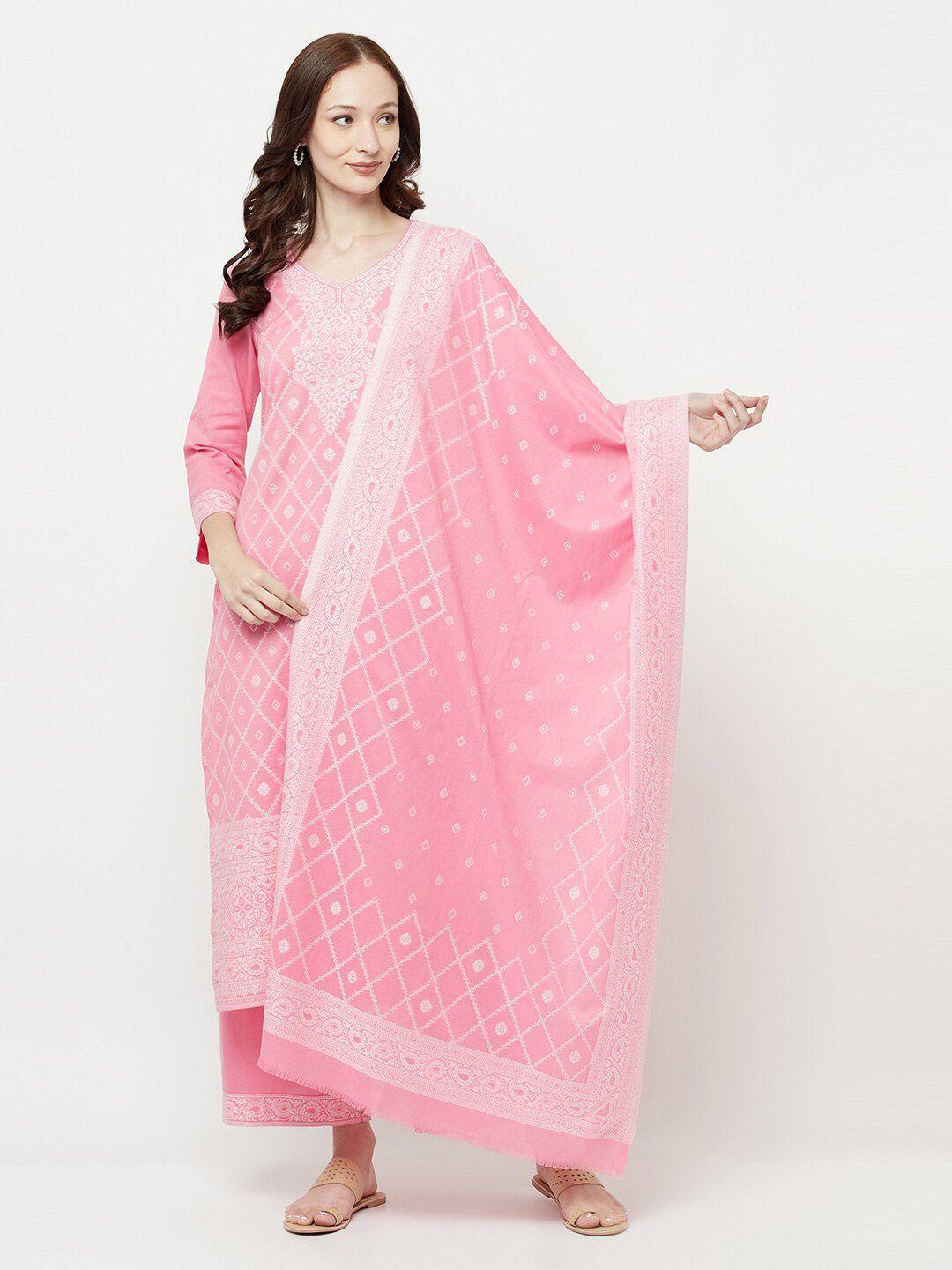 safaa pink & white unstitched dress material