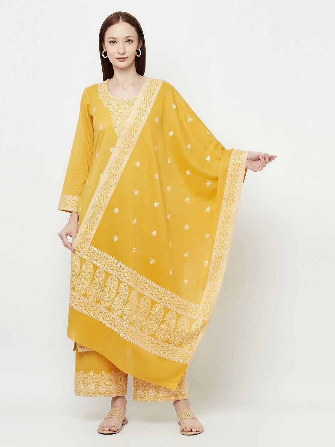 safaa yellow & white unstitched dress material