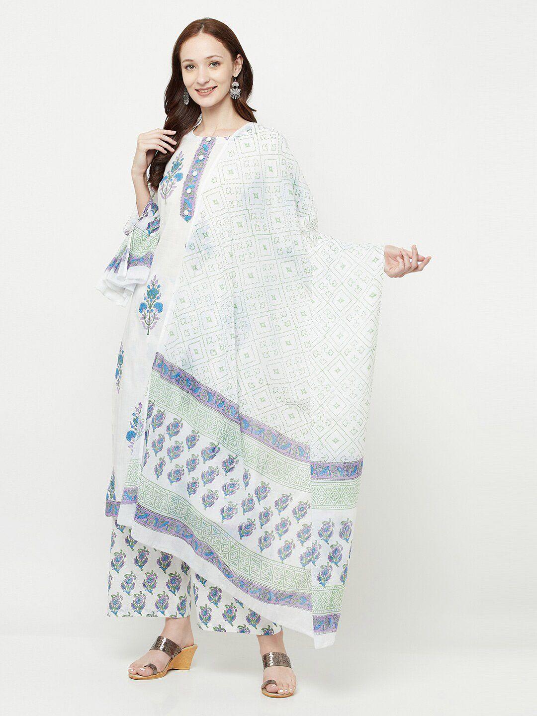 safaa white & blue printed unstitched dress material