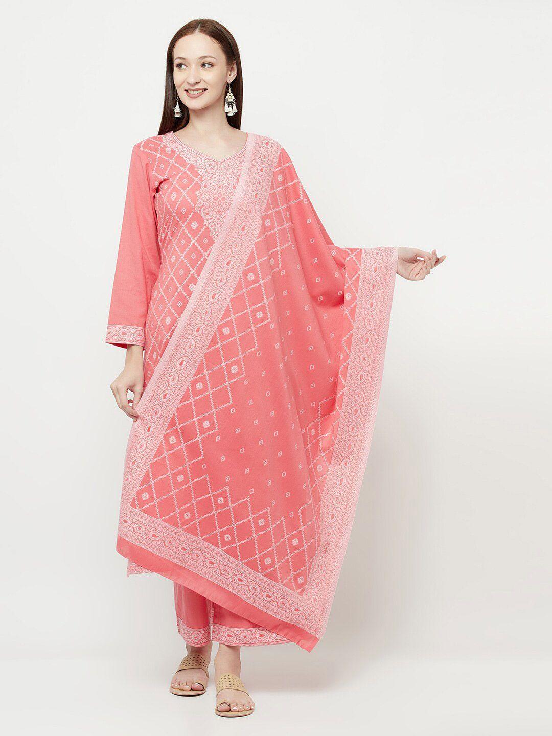 safaa pink & white unstitched dress material