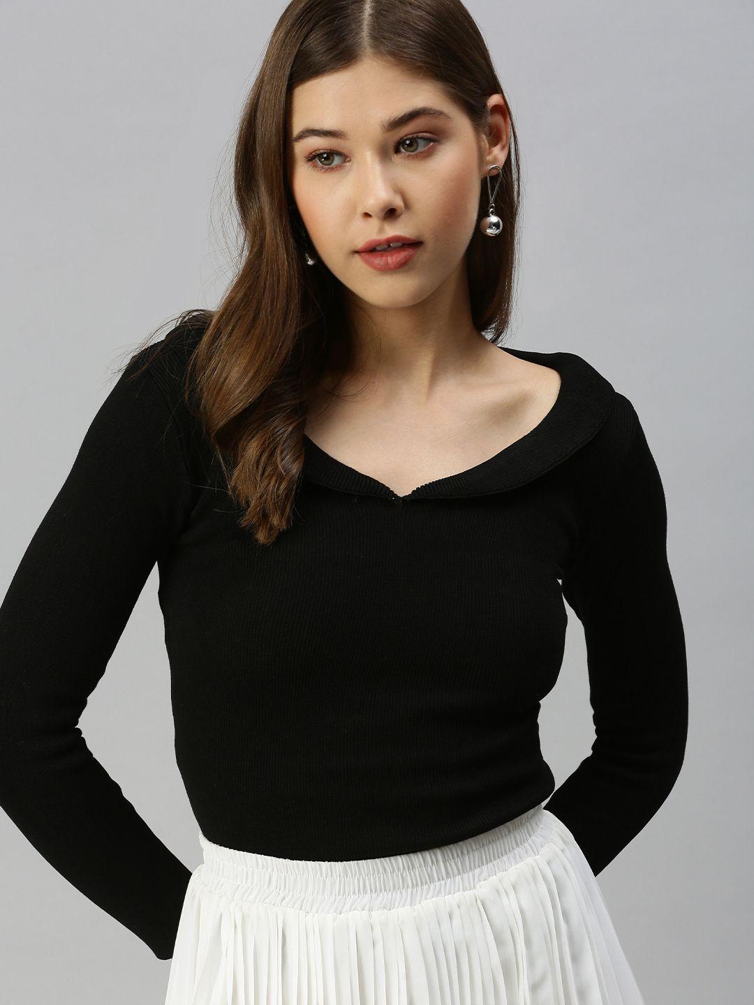 showoff black peter pan collar top