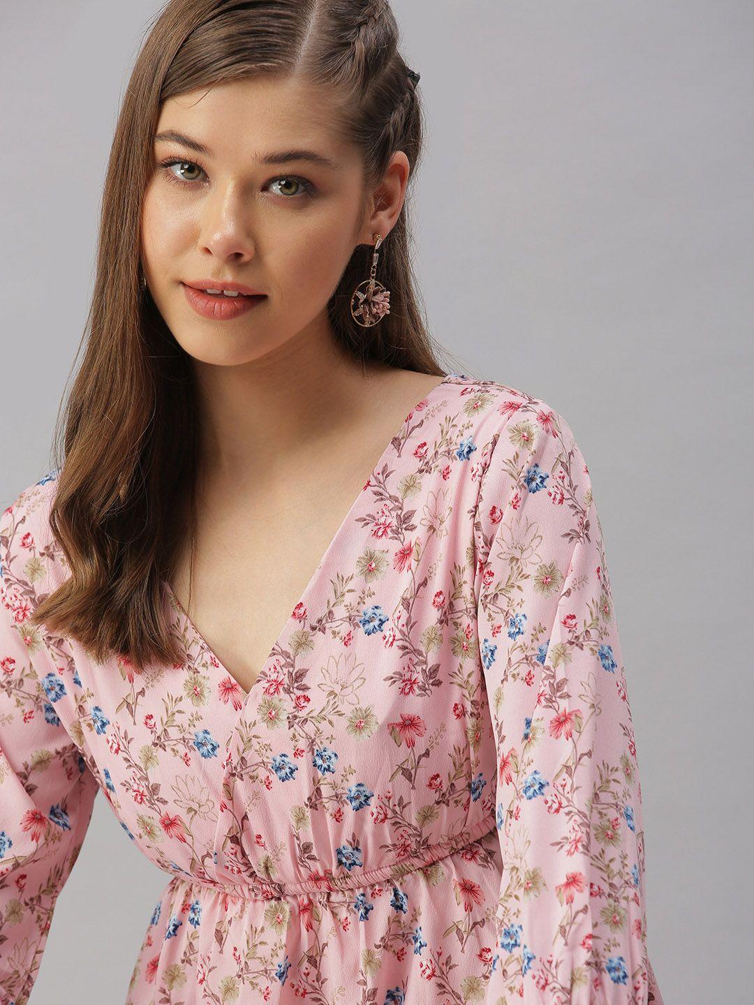 showoff pink floral print blouson top