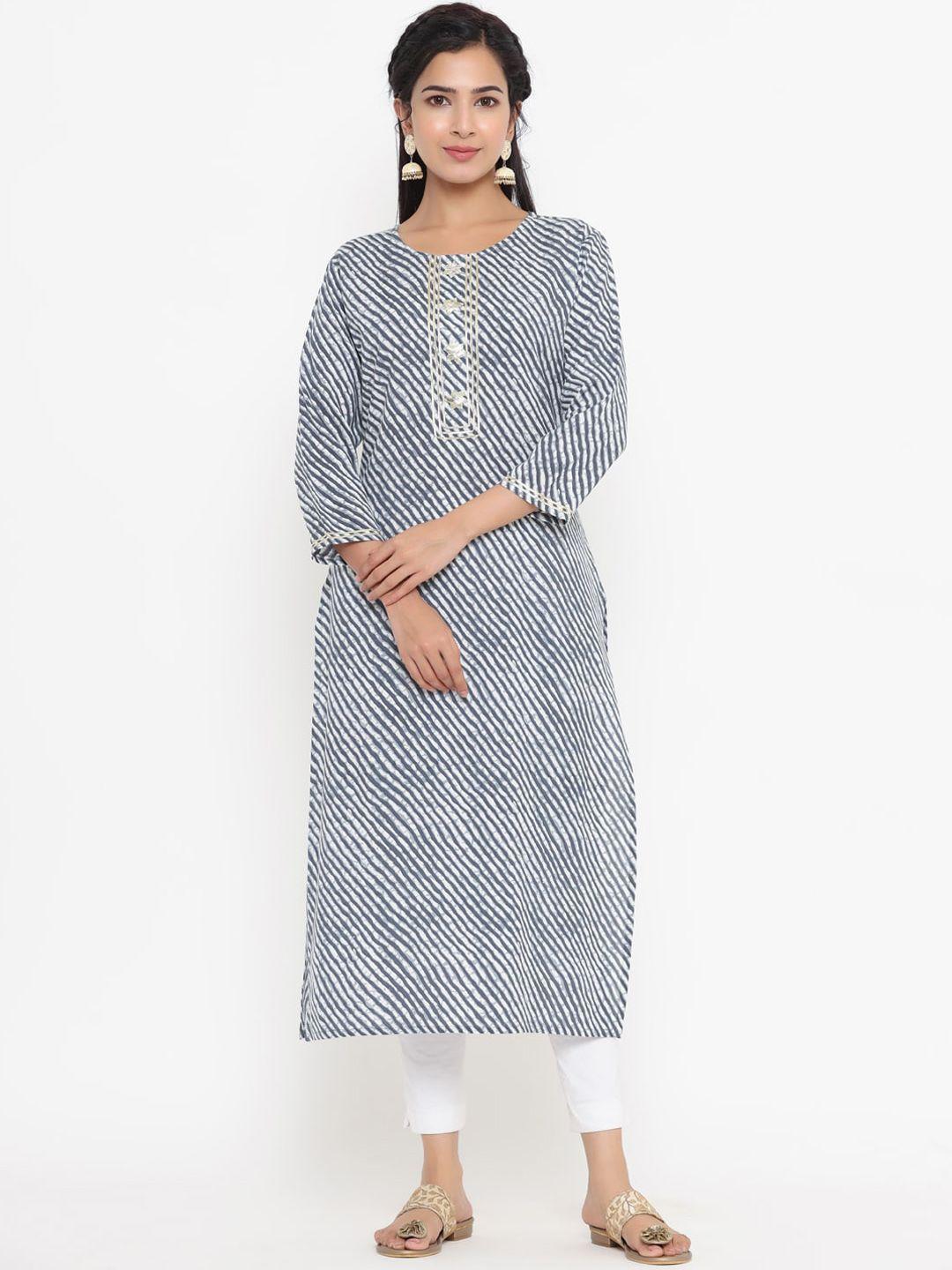 yufta women grey ethnic motifs striped mirror work kurta