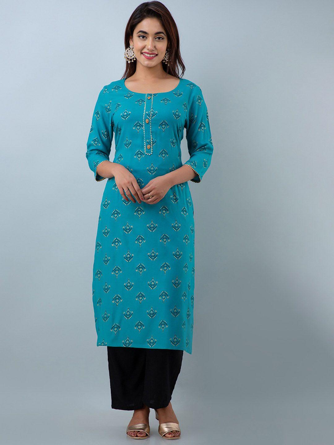 doriya women blue printed pleated kurta with palazzos